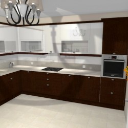 projekty kuchni Starogard architekt wnętrz meble kuchenne szafki białe fornir orzech
