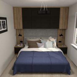 nowoczesna sypialnia czarny mat , dąb